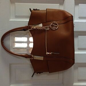 Chic Brown Shoulder Bag with Gold Accents